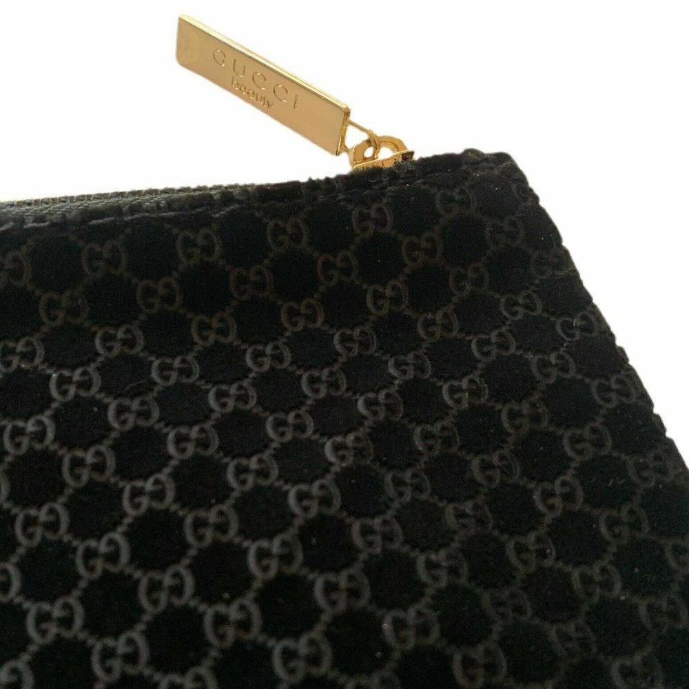 NEW! Authentic GG GUCCI Logo Black Velvet Pouch Purse Cosmetic Bag Embossed Rare - Picture 5 of 6